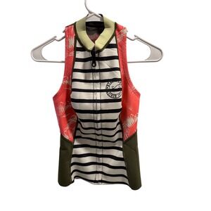 Billabong Surf Capsule Wetsuit Vest Striped Floral Front Zip Neoprene Size 6 USA